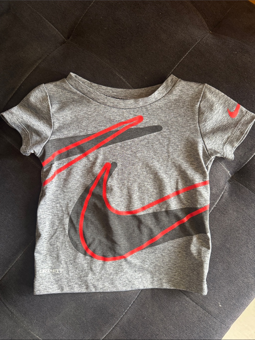 Nike Grey Tee with Red & Dark Grey Swoosh Graphic